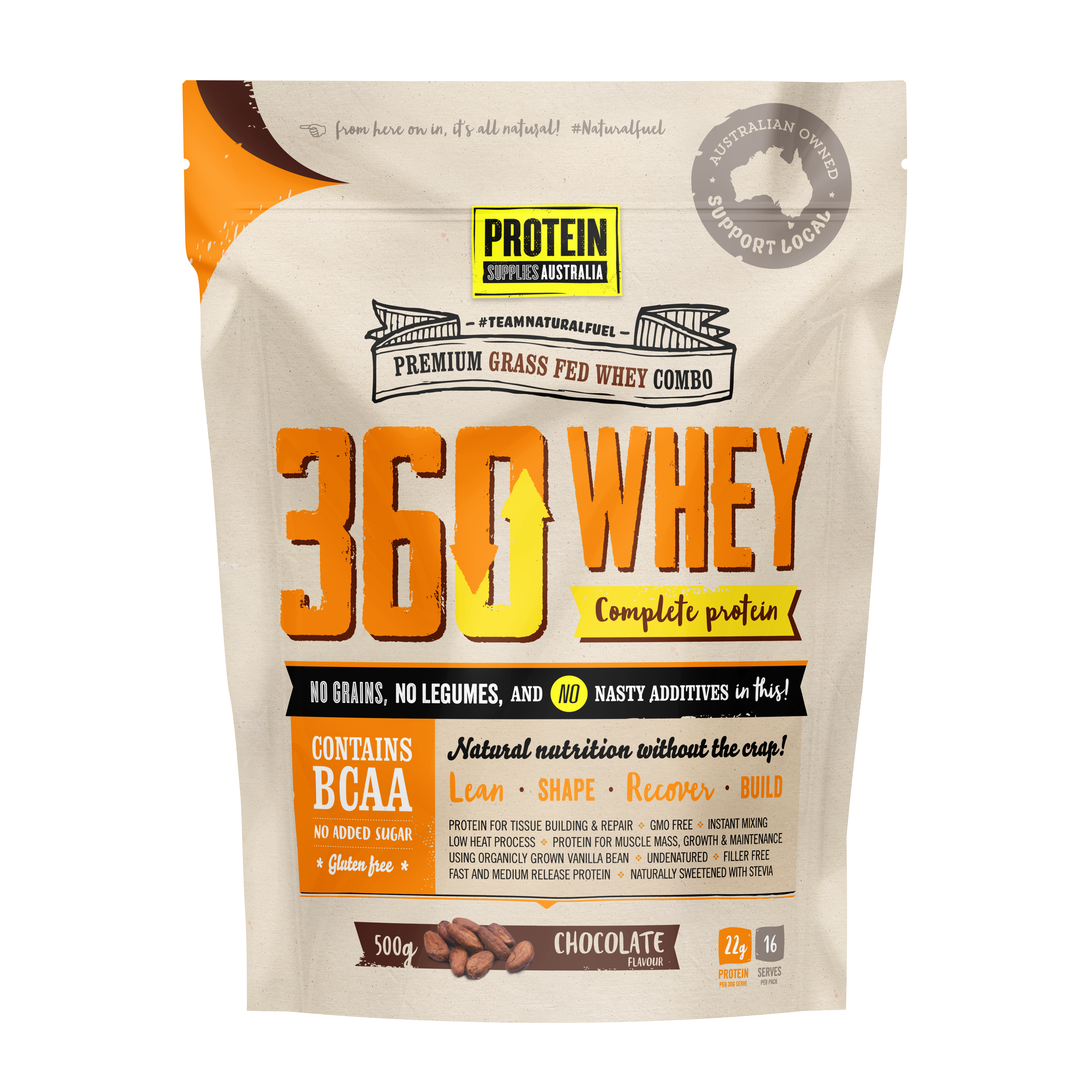 protein supplies aust. 360whey (wpi+wpc combo) chocolate 500g