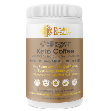 brain and brawn collagen keto coffee (with mct c8 & c10 and grass-fed butter) unsweetened 300g