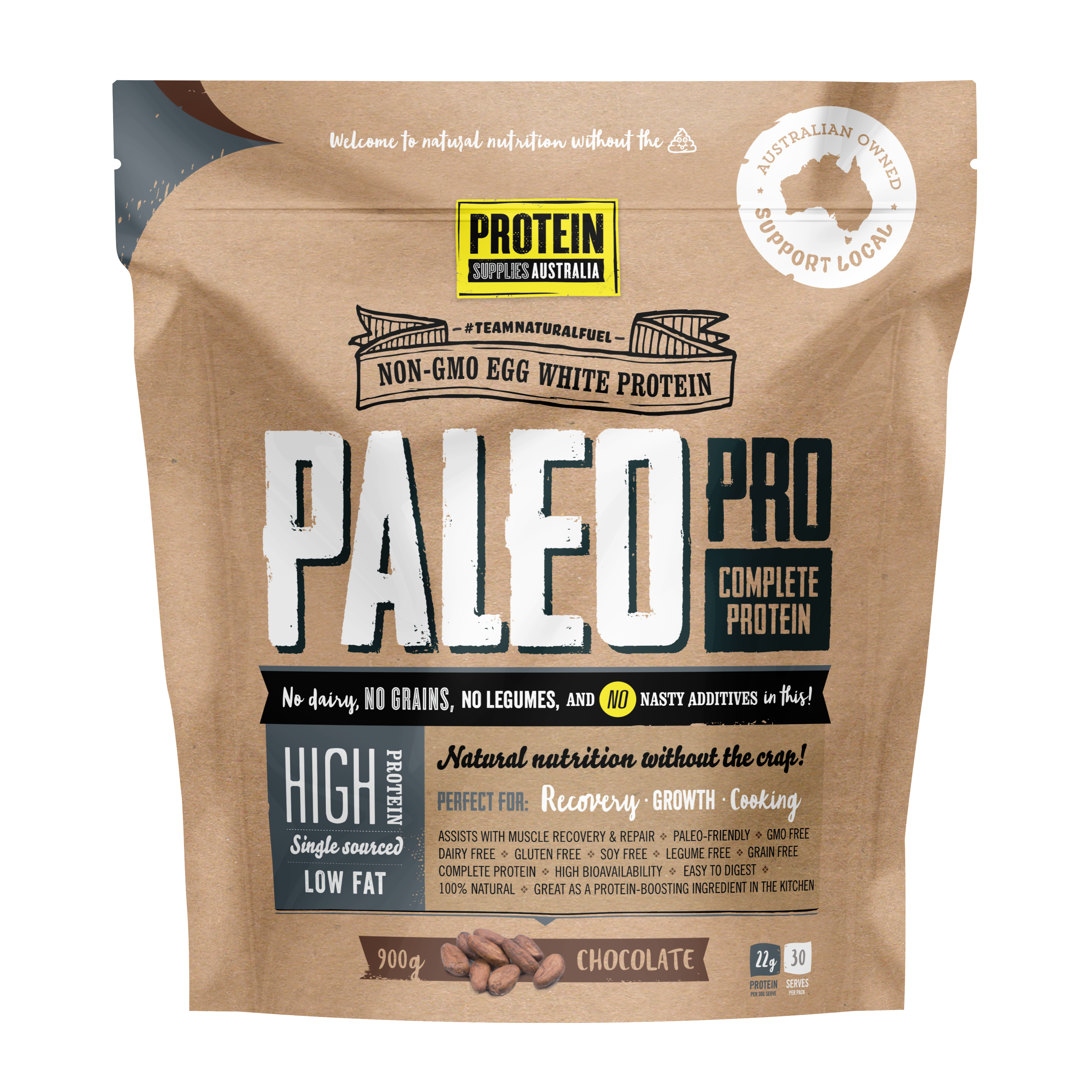 protein supplies aust. paleopro (egg white protein) chocolate 900g