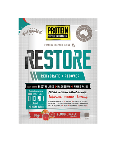 protein supplies aust. restore hydration recovery drink blood orange 200g