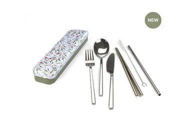 retro kitchen carry your cutlery - stainless steel cutlery set eucalyptus