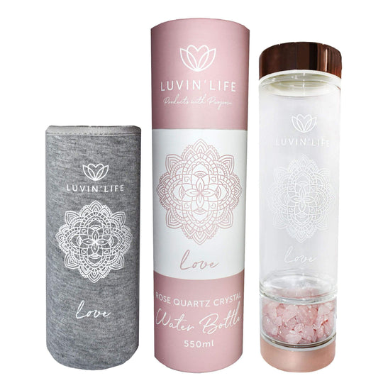 luvin’ life crystal water bottle rose quartz - love 550ml