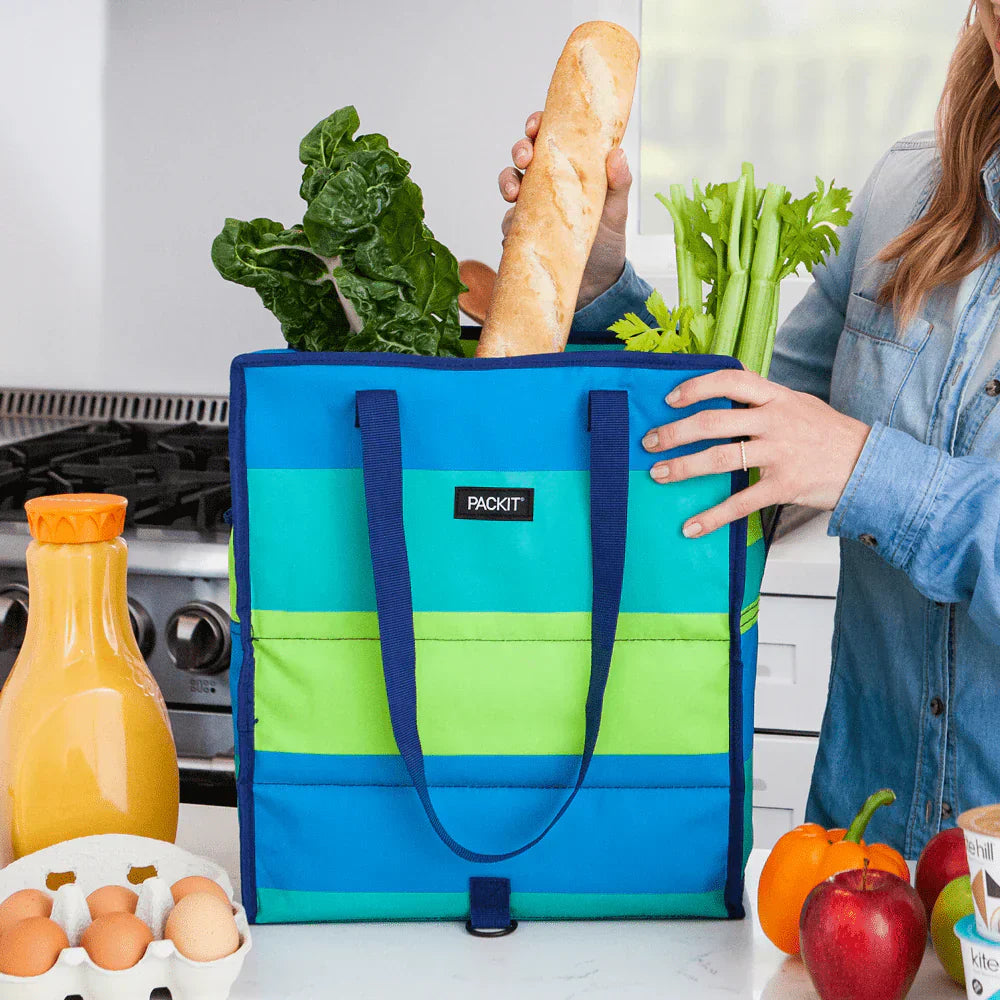 PackIt Freezable Grocery Tote Bag – Fresh Stripe: The Ultimate Shopping Companion