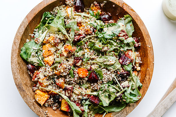 Roast Veg Quinoa Salad and Golden Dressing