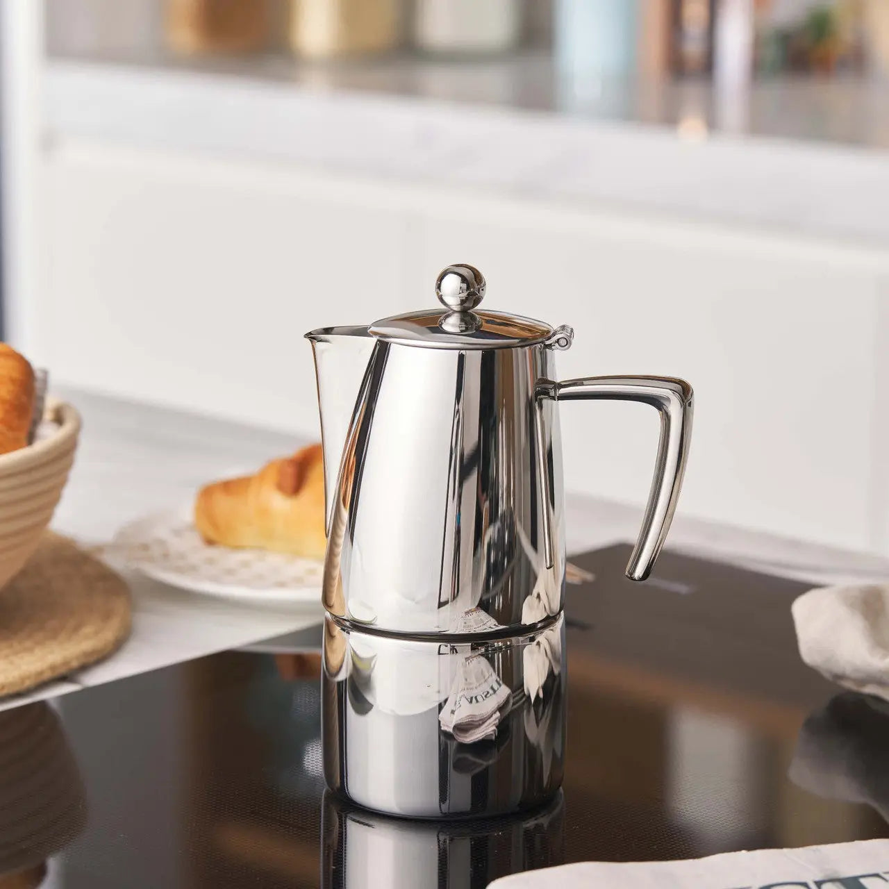 Avanti four-cup stovetop espresso maker in a home kitchen