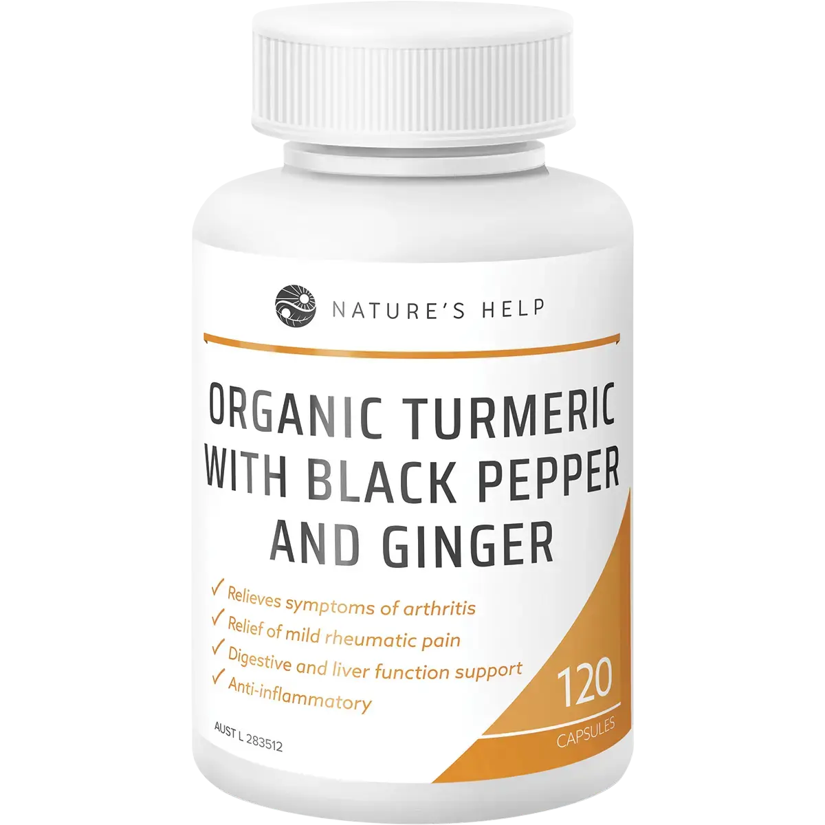 Nature's Help Organic Turmeric with Black Pepper and Ginger 120 Capsules