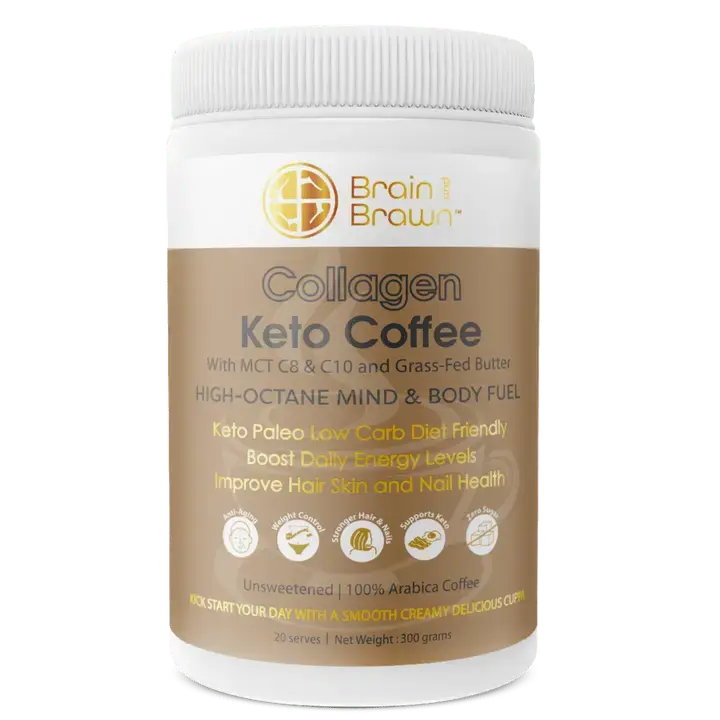Brain and Brawn Collagen Keto Coffee (with MCT C8 & C10 and Grass-Fed Butter) Unsweetened 300g