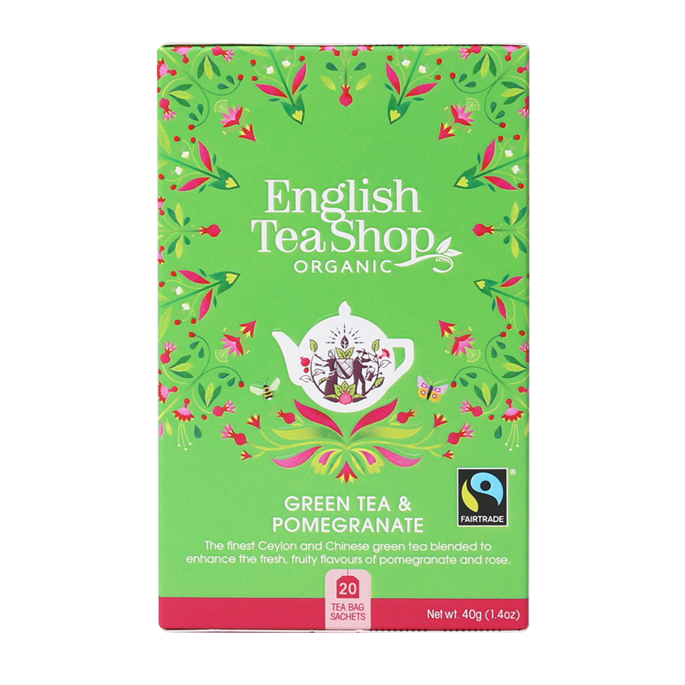 English Tea Shop Organic Green Tea Pomegranate Teabags (PACKET OF 20 SACHETS)