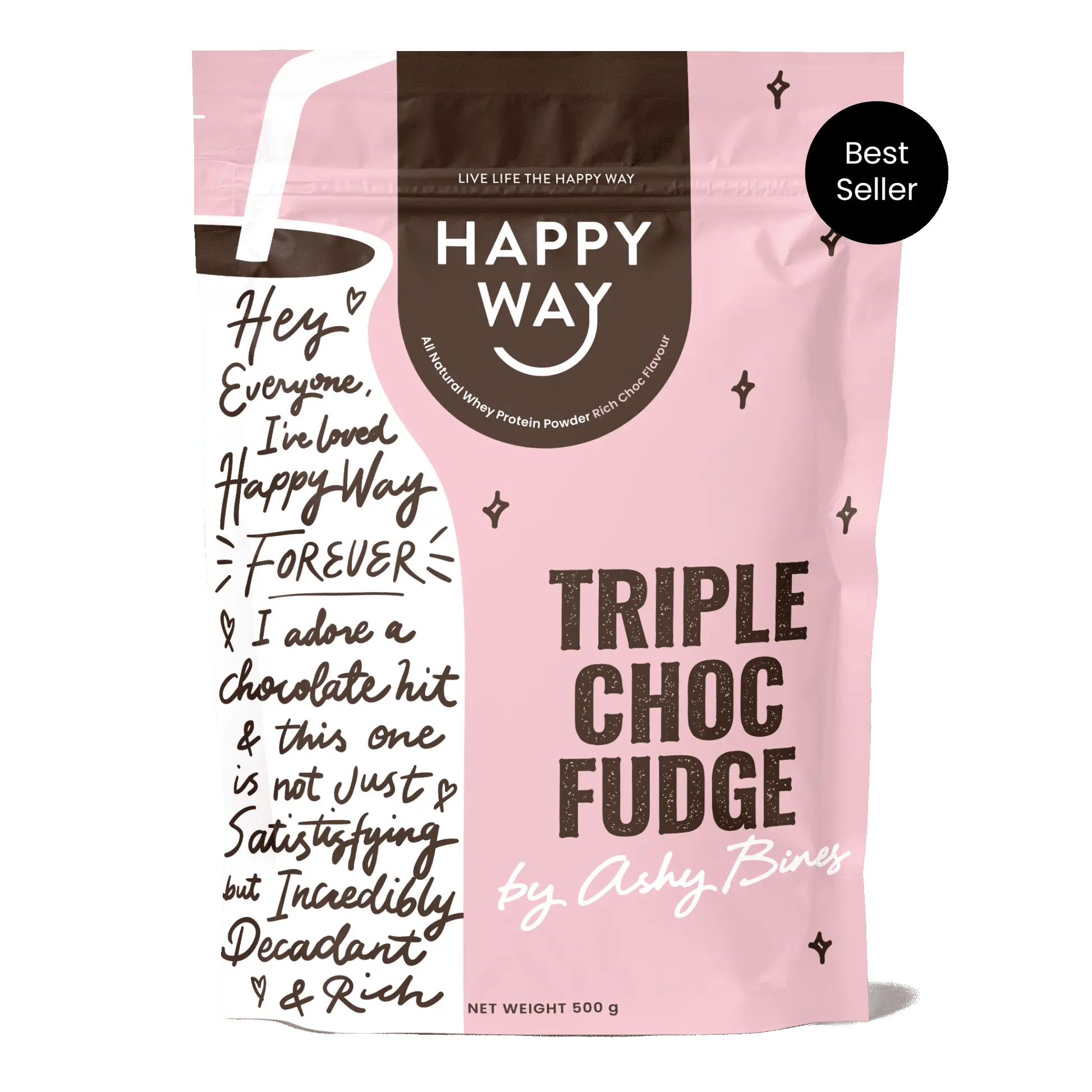 Happy Way Ashy Bines Whey Protein Powder Triple Choc Fudge 500g