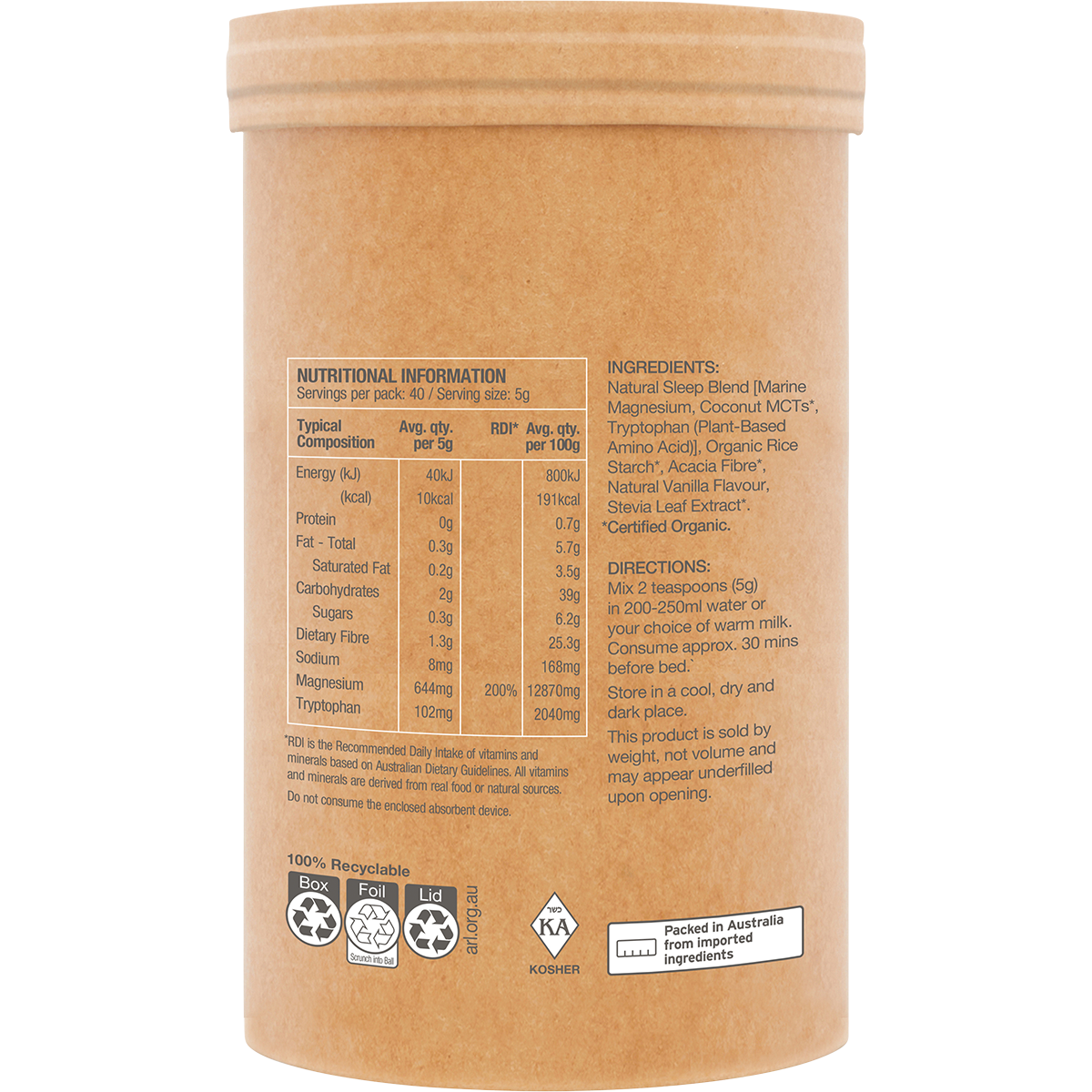 Amazonia Raw Sleep Magnesium Dreamy Vanilla 200g right-side product image