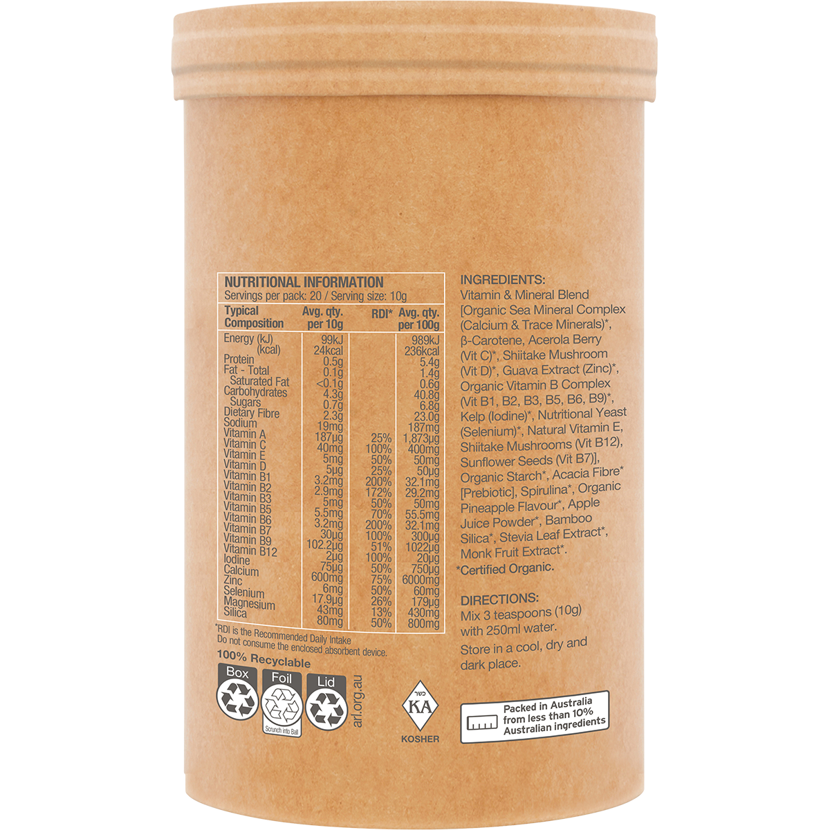 Amazonia Raw Organic Multivitamin Pineapple 200g right-side product image