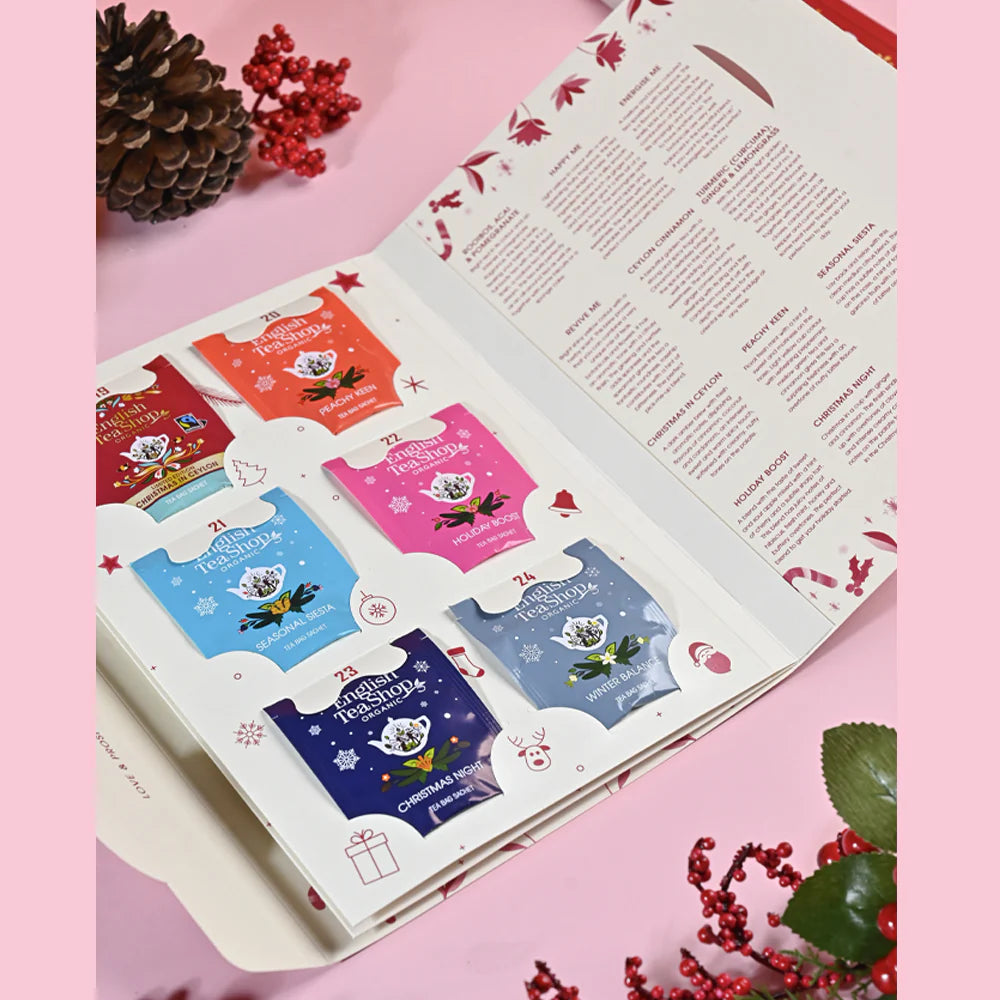 English Tea Shop Organic Book Style Advent Tea Calendar 24 Tea Bag Sachets