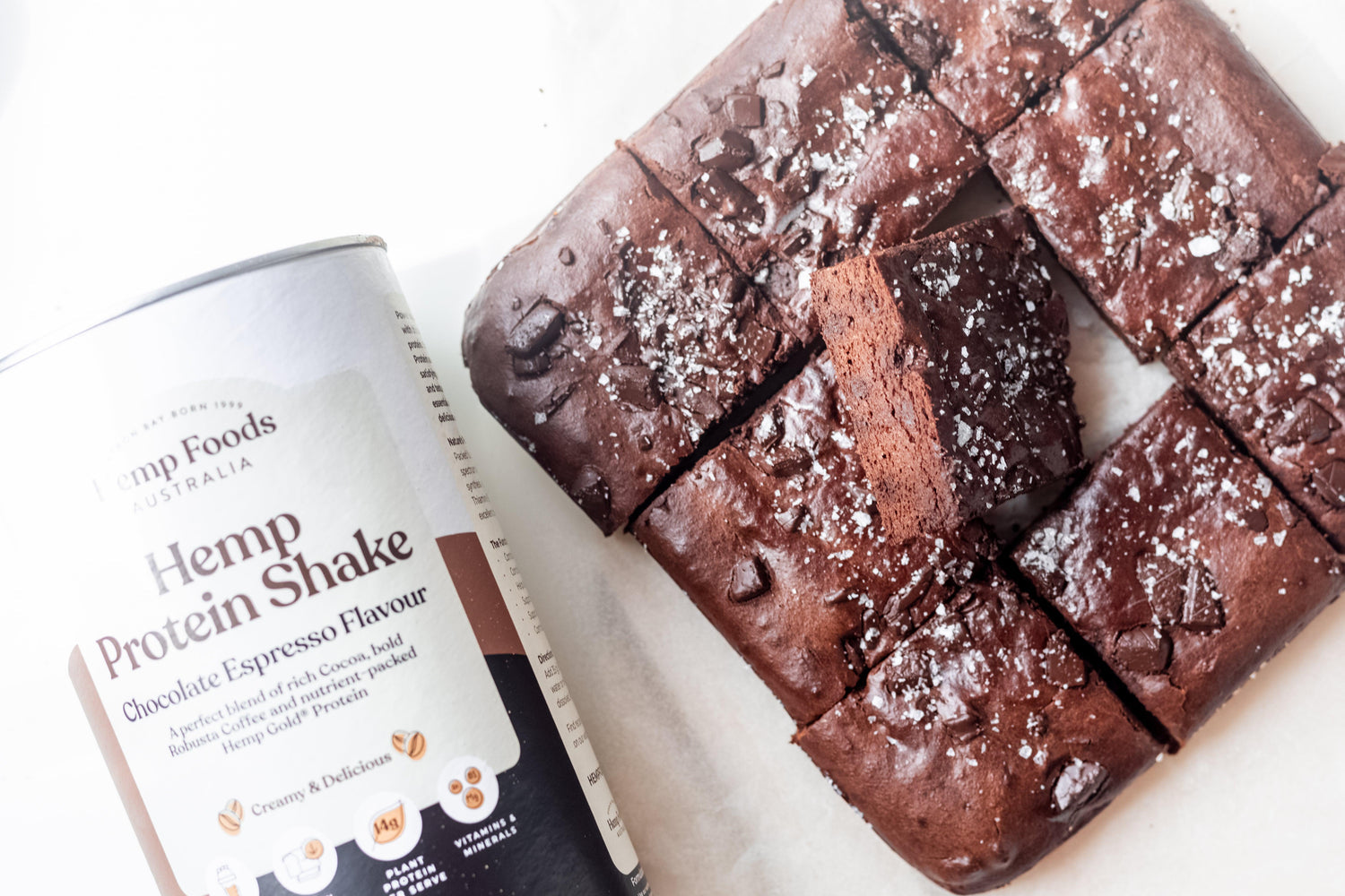 Hemp Foods Australia Chocolate Espresso Hemp Protein Shake — brownie lifestyle image