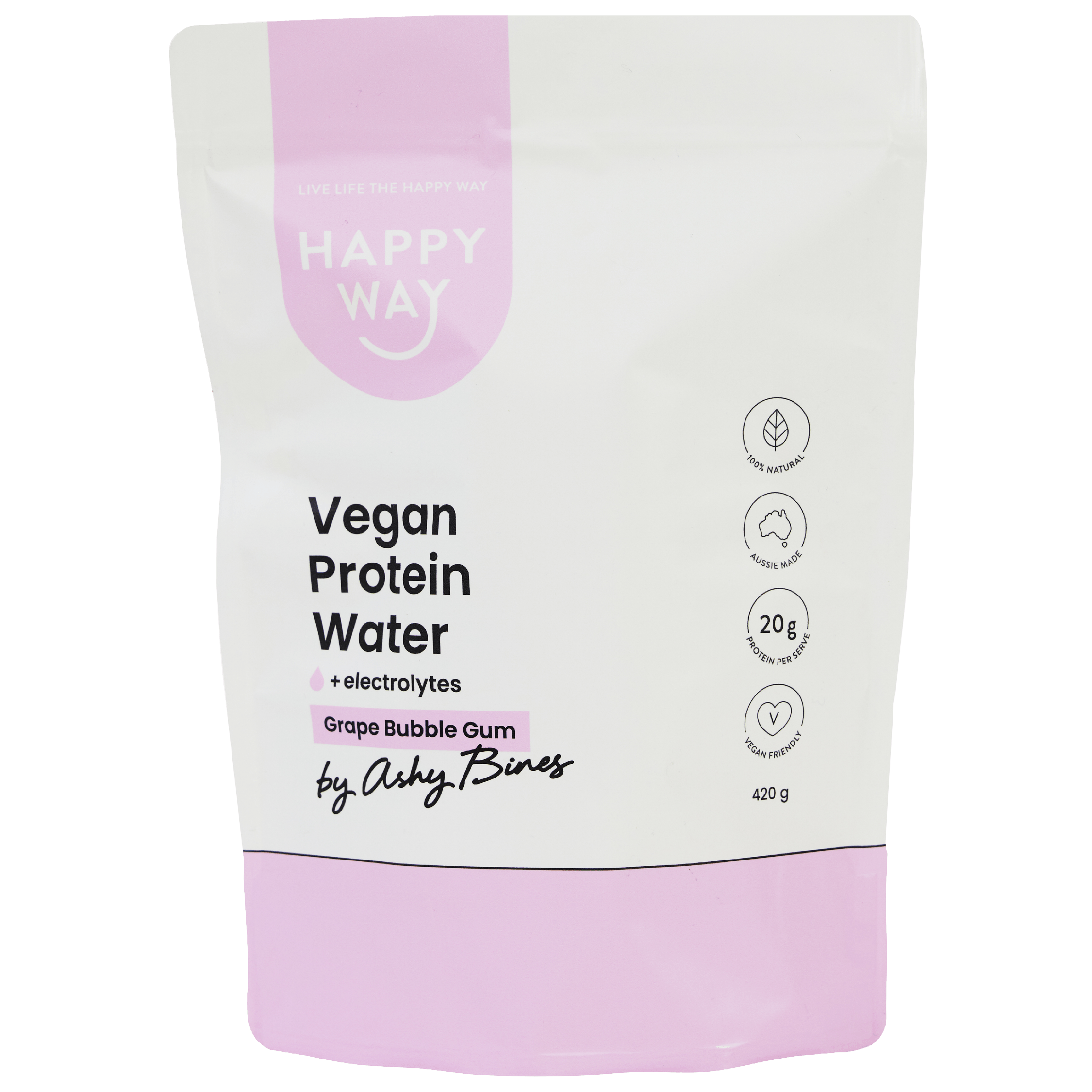 Happy Way Ashy Bines Vegan Protein Water Grape Bubble Gum 420g