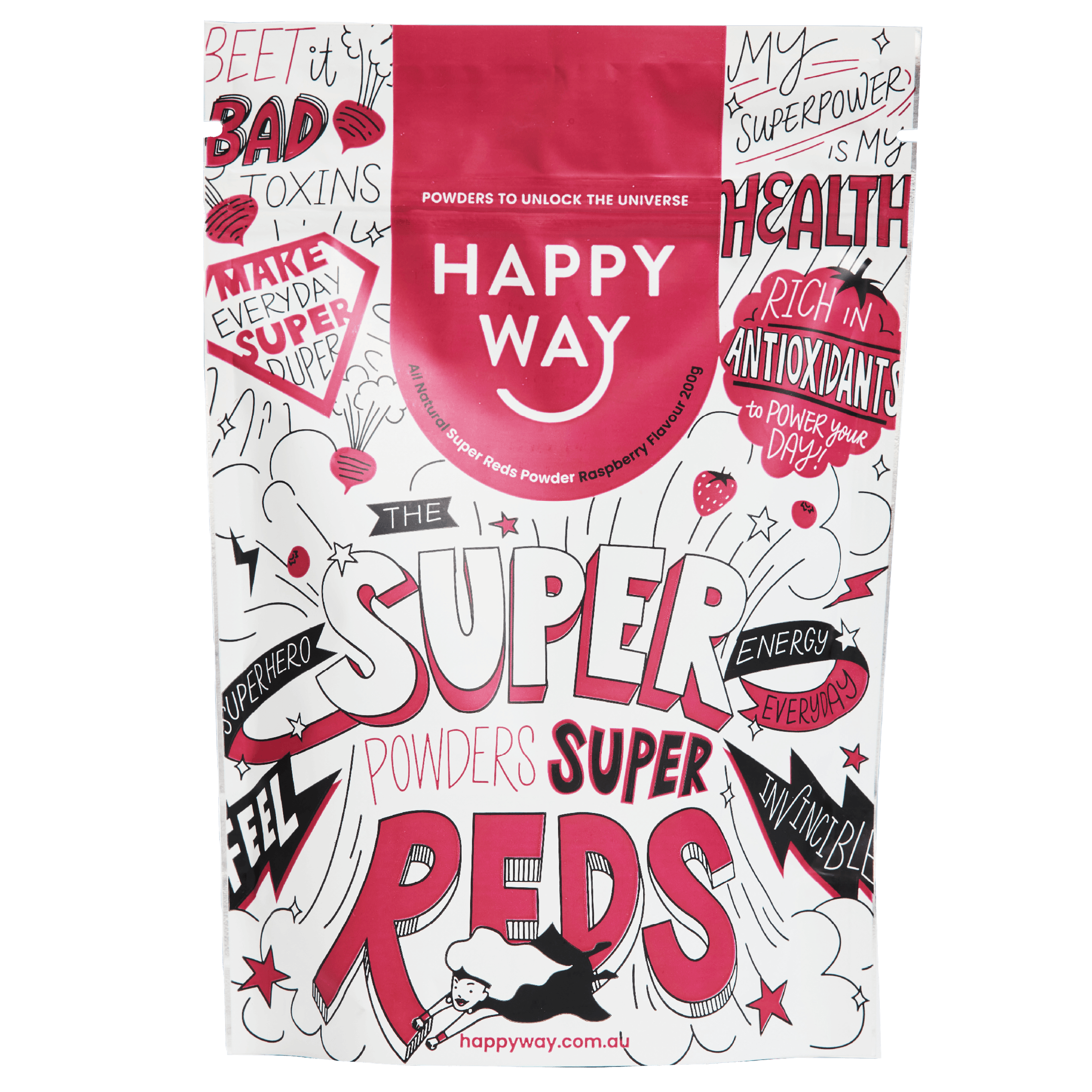 (CLEARANCE BBD 12/12/2024) Happy Way Super Reds Powder Raspberry 200g