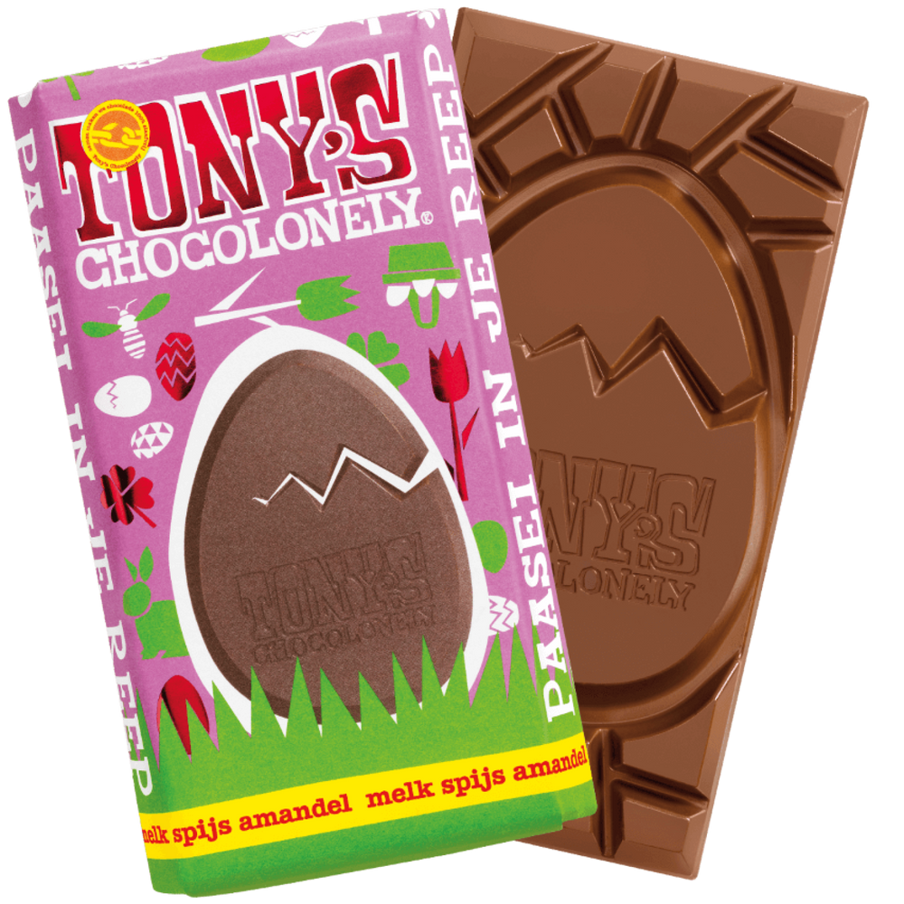 (CLEARANCE BB 21/11/24) Tony's Chocolonely Easter Milk Marzipan Almond Bar 180g