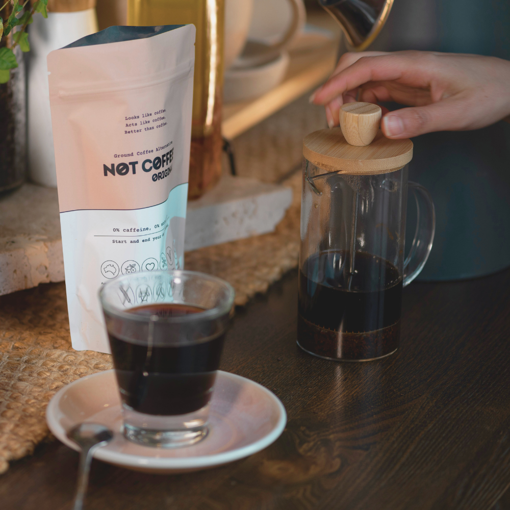 Not Coffee Original Ground — French press serving lifestyle image