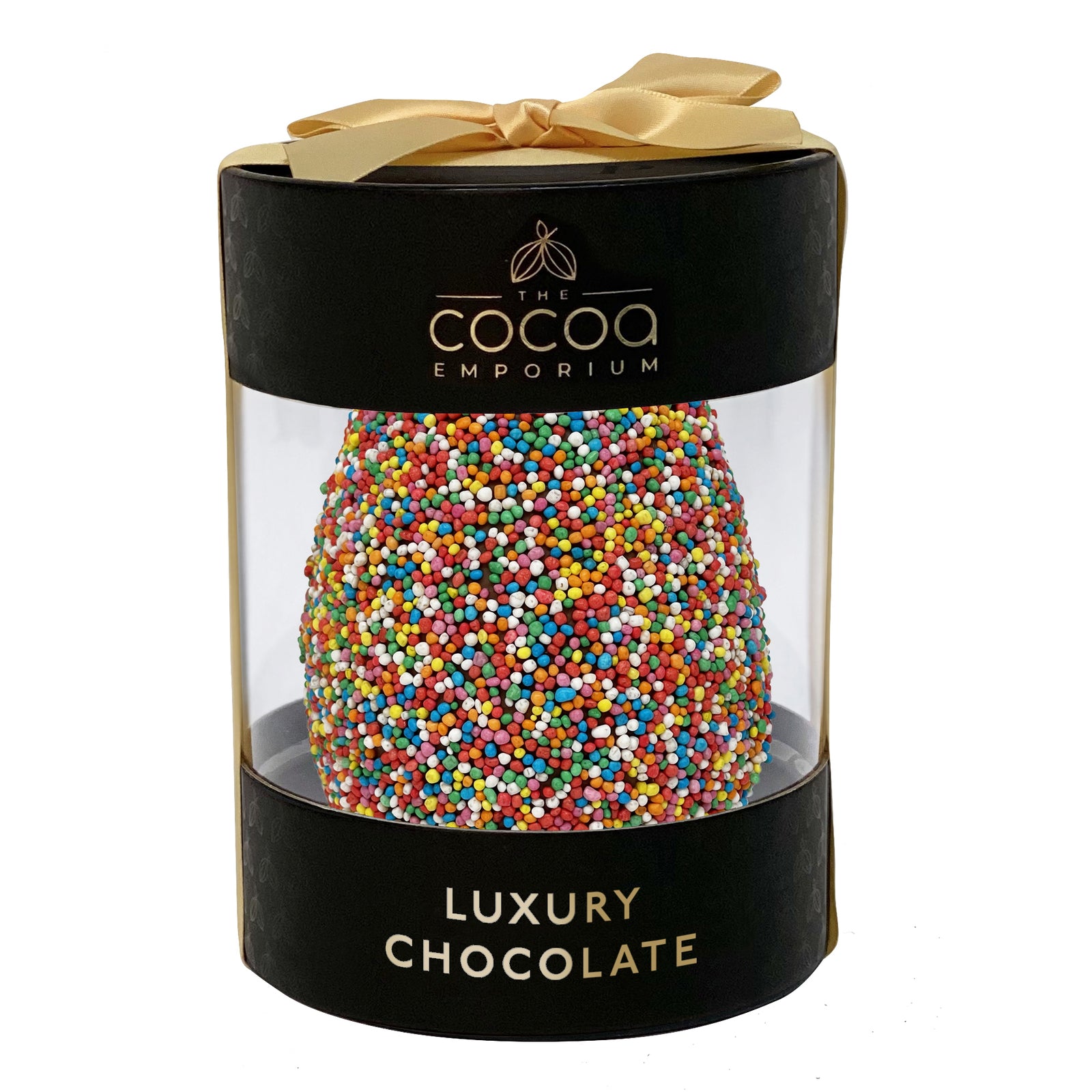 The Cocoa Emporium -Easter Egg Cylinder with Ribbon - Milk Chocolate Sprinkle 180g