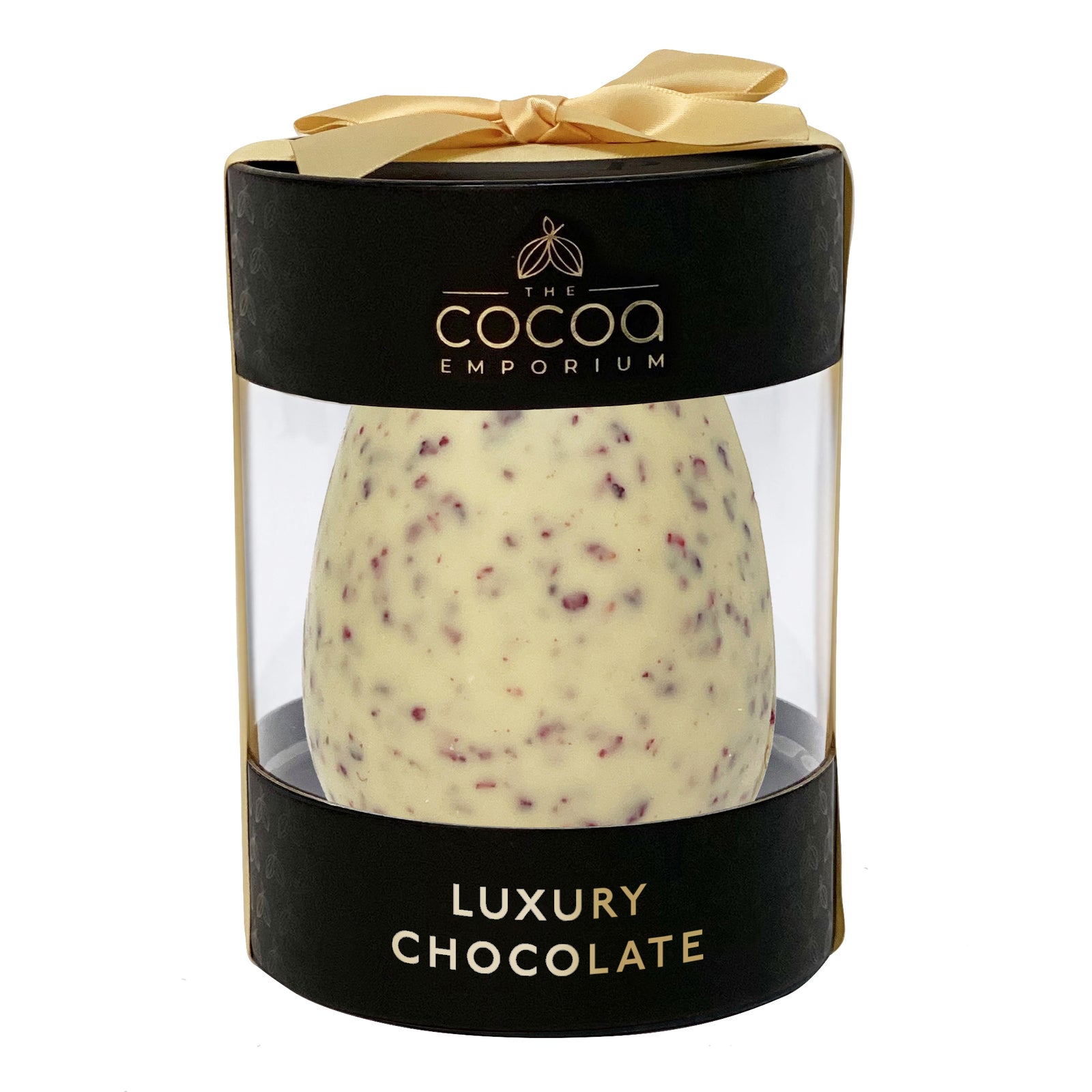 The Cocoa Emporium -Easter Egg Cylinder with Ribbon - White Chocolate Berry 180g