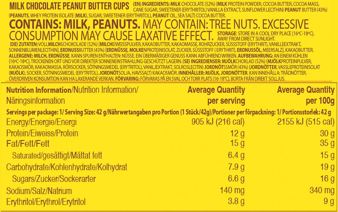 Nutry Nuts Protein Peanut Butter Cups Milk Chocolate 12x42g