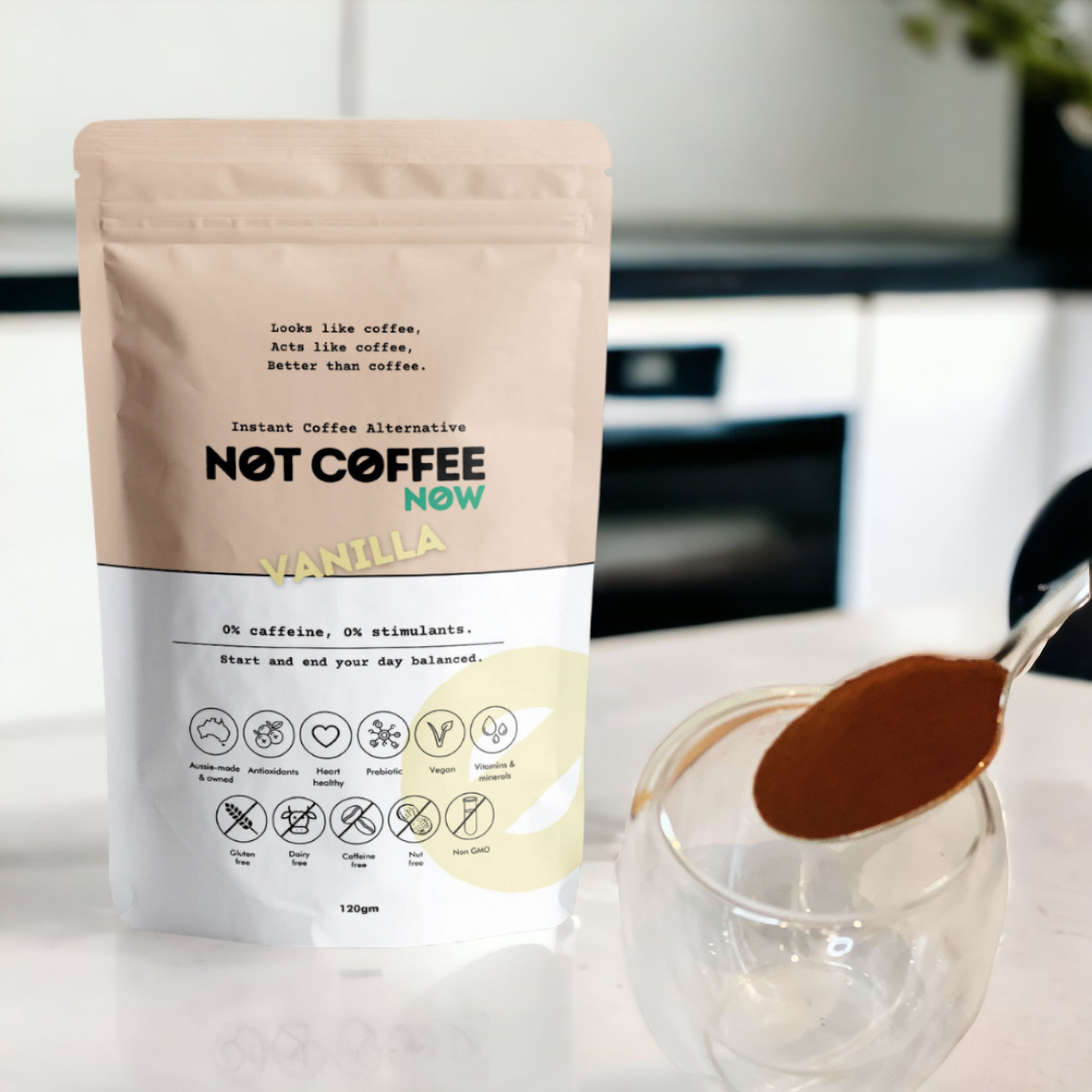 Not Coffee Vanilla 120g — spoon preparation lifestyle image