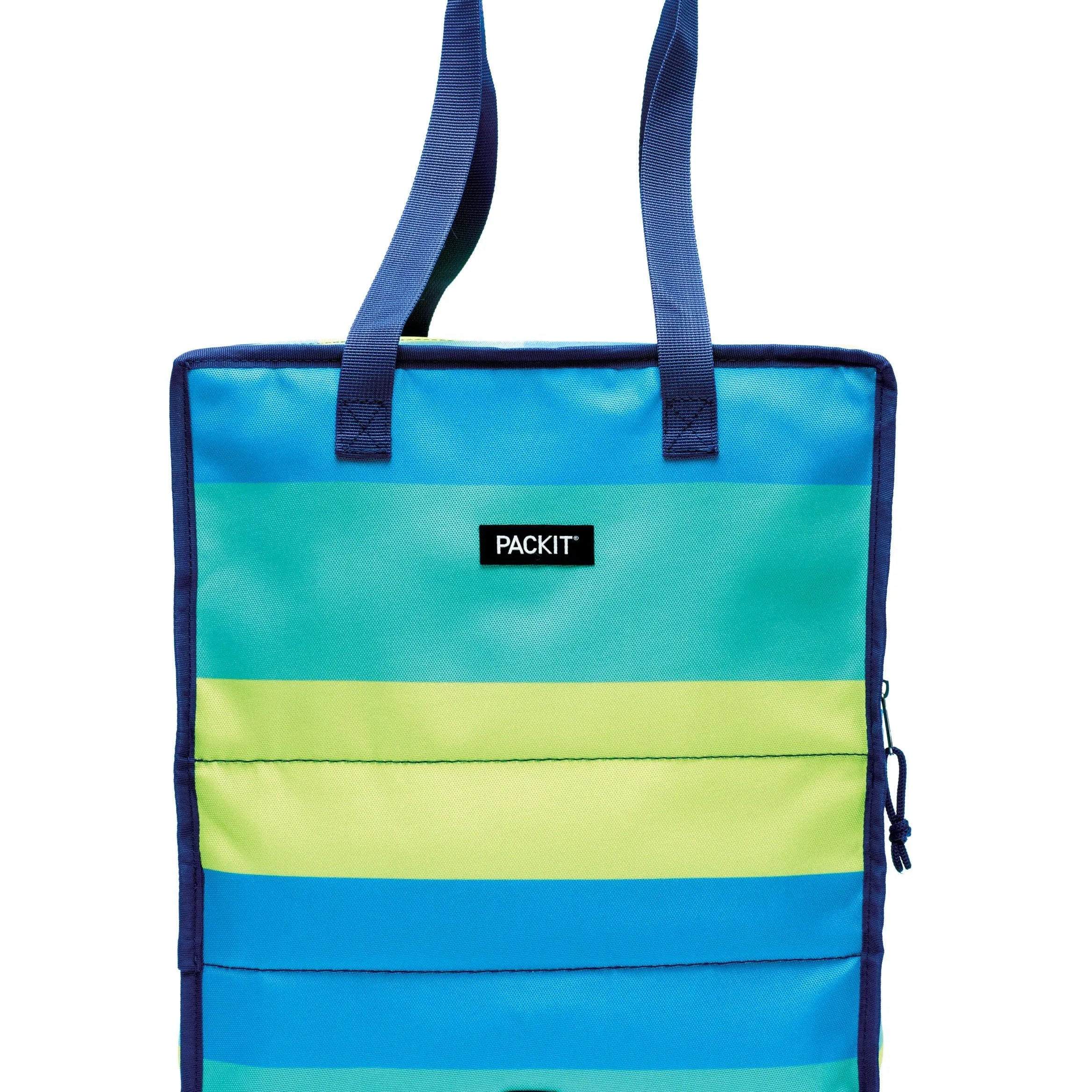 Packit Freezable Grocery Tote Bag Stripe Blue PackIt
