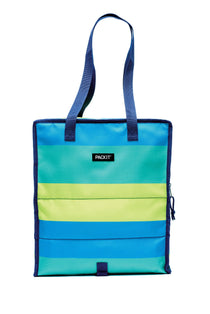 Packit Freezable Grocery Tote Bag Stripe Blue PackIt