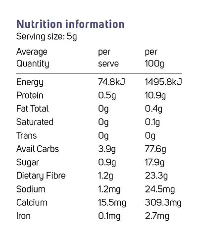 Power Super Foods Red Maca Powder Certified Organic 250g — official nutrition information