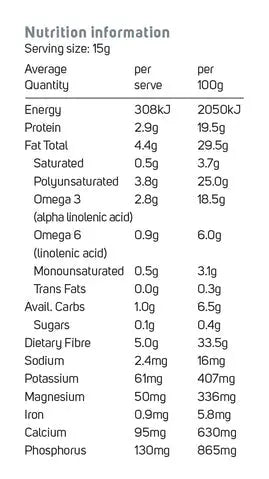 Power Super Foods Certified Organic Black Chia Seeds — official nutrition information
