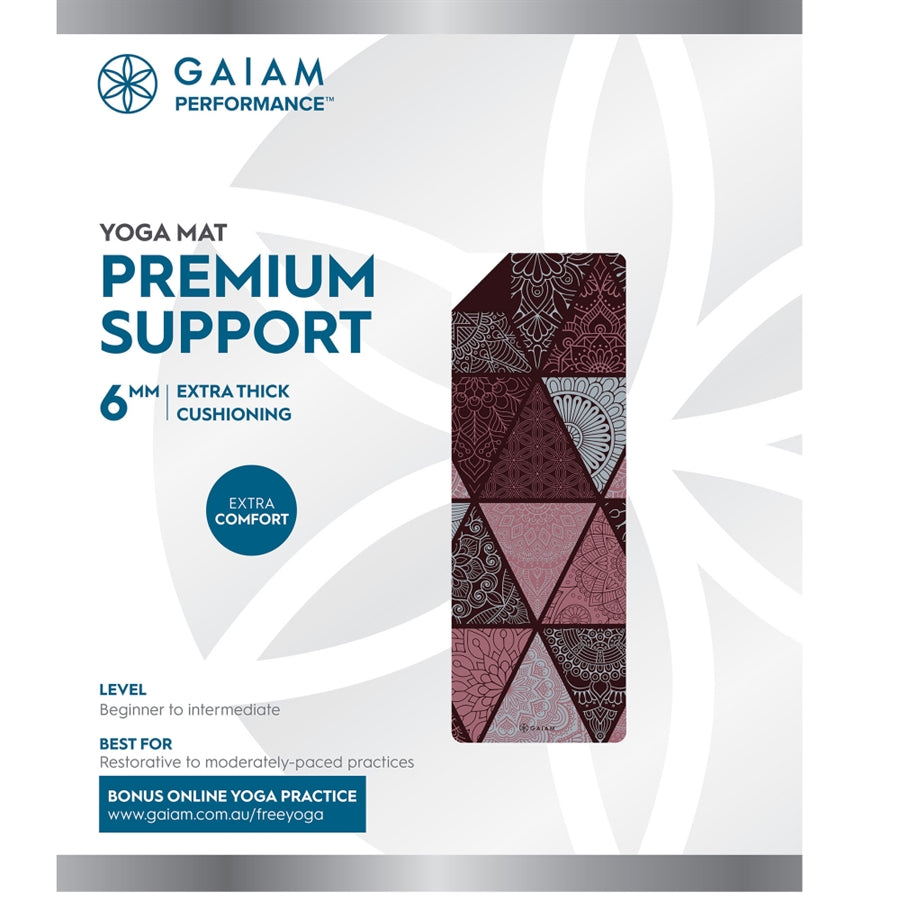 Gaiam Yoga Mat Premium Support 6mm Seaglass Claret 61cm x 173cm