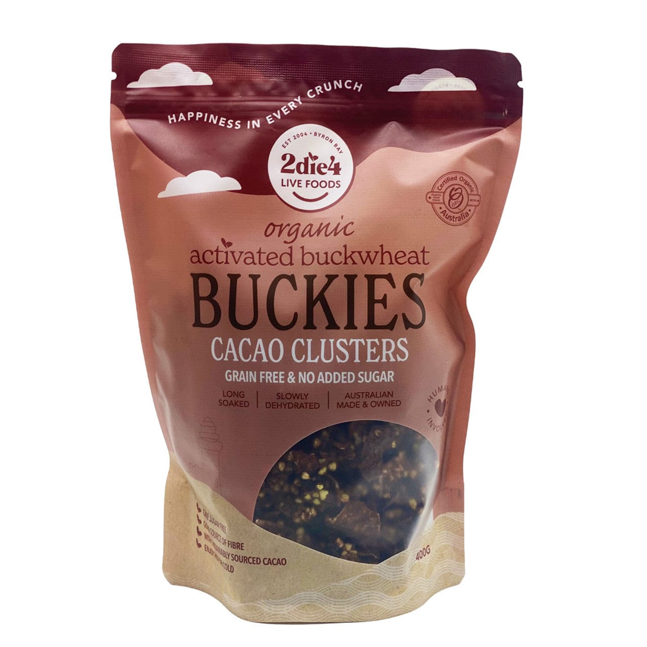 2DIE4 LIVE FOODS Cereal & Granola 2die4 Live Foods Organic Activated Buckies Cacao Clusters 400g