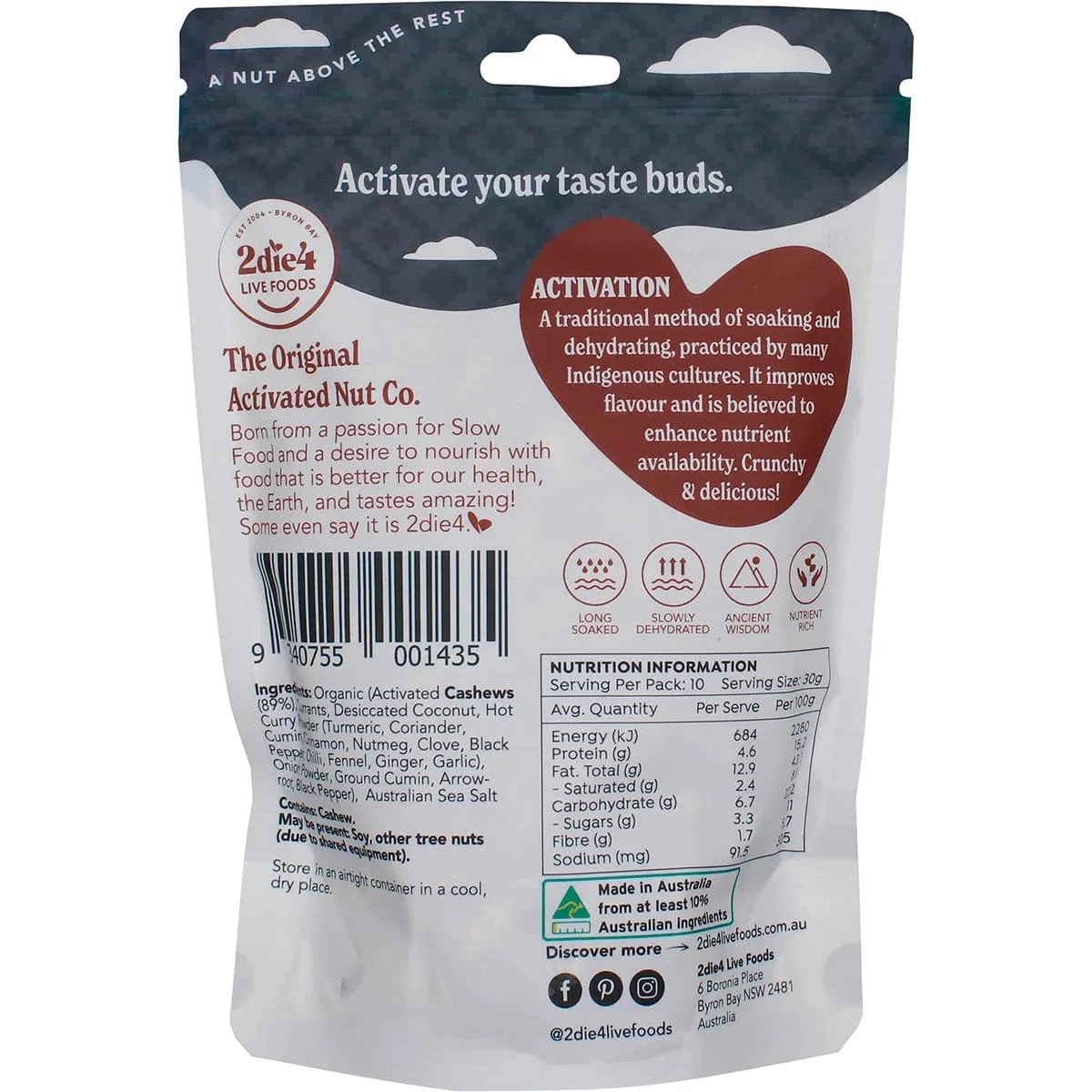 2DIE4 LIVE FOODS Snack Foods 2DIE4 LIVE FOODS Organic Activated Masala Cashews 300g