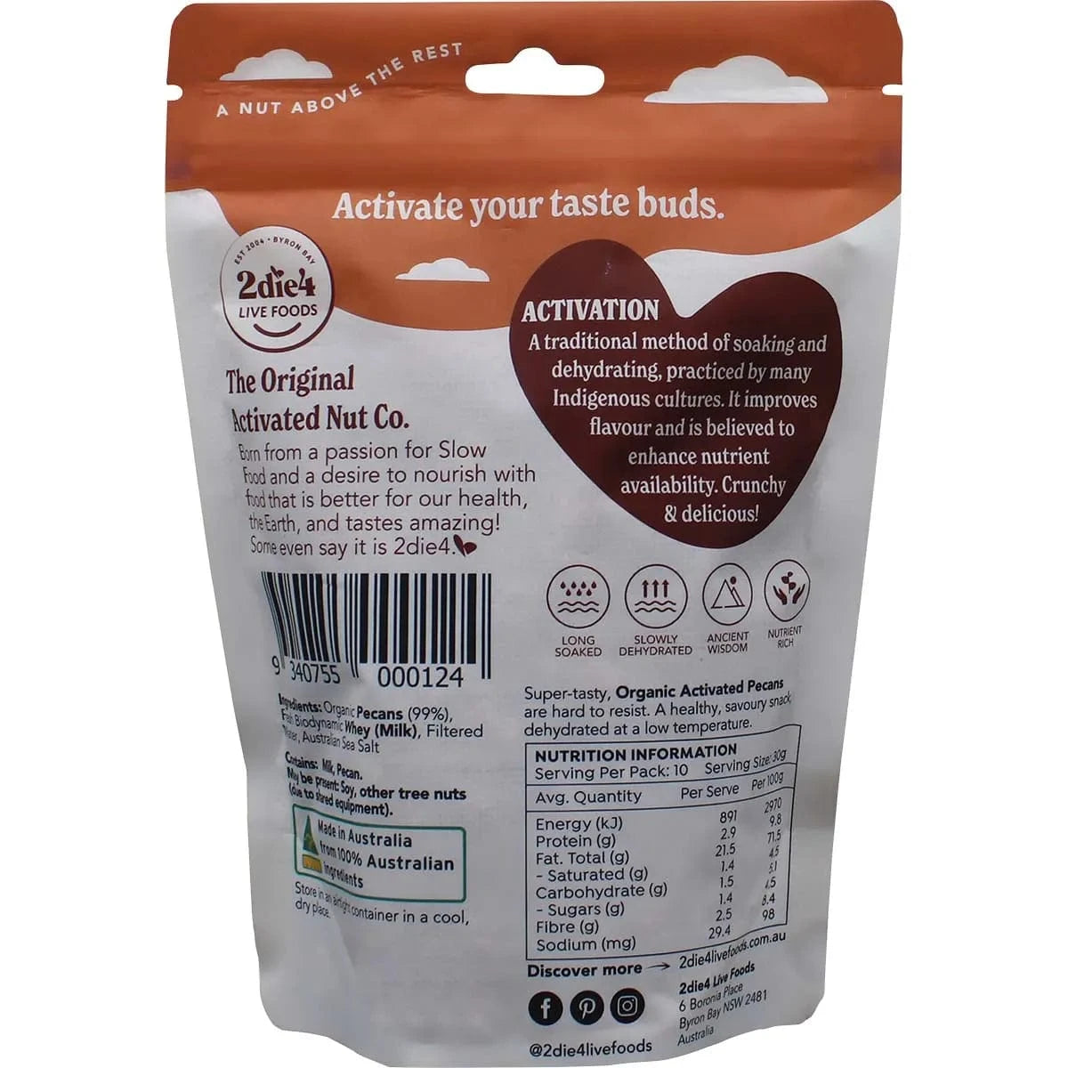 2DIE4 LIVE FOODS Snack Foods 2DIE4 LIVE FOODS Organic Activated Pecans Activated With Fresh Whey 300g