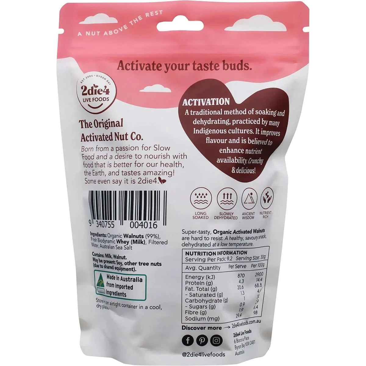 2DIE4 LIVE FOODS Snack Foods 2DIE4 LIVE FOODS Organic Activated  Walnuts Activated With Fresh Whey 275g