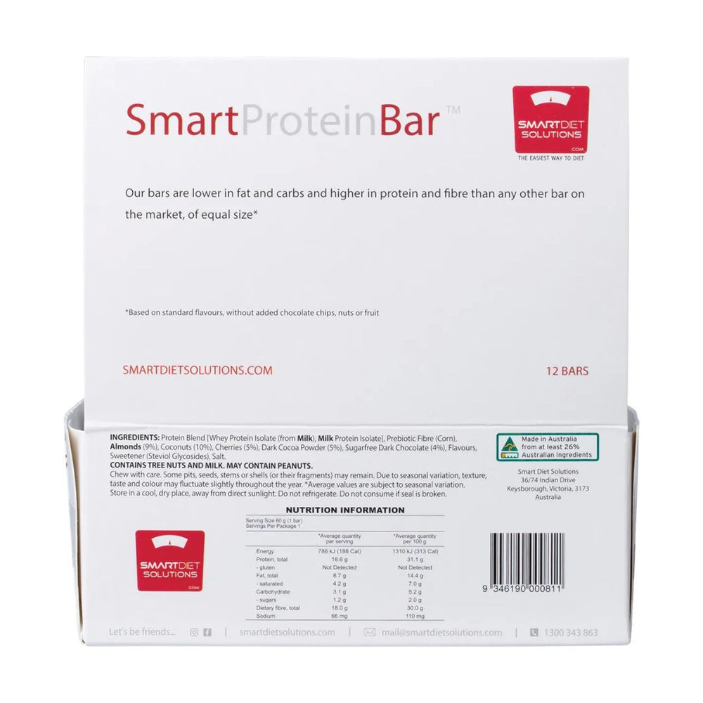 Smart Chocolate Dark Choc Cherry Coconut Protein Bar 12 x 60g by Smart Diet Solutions