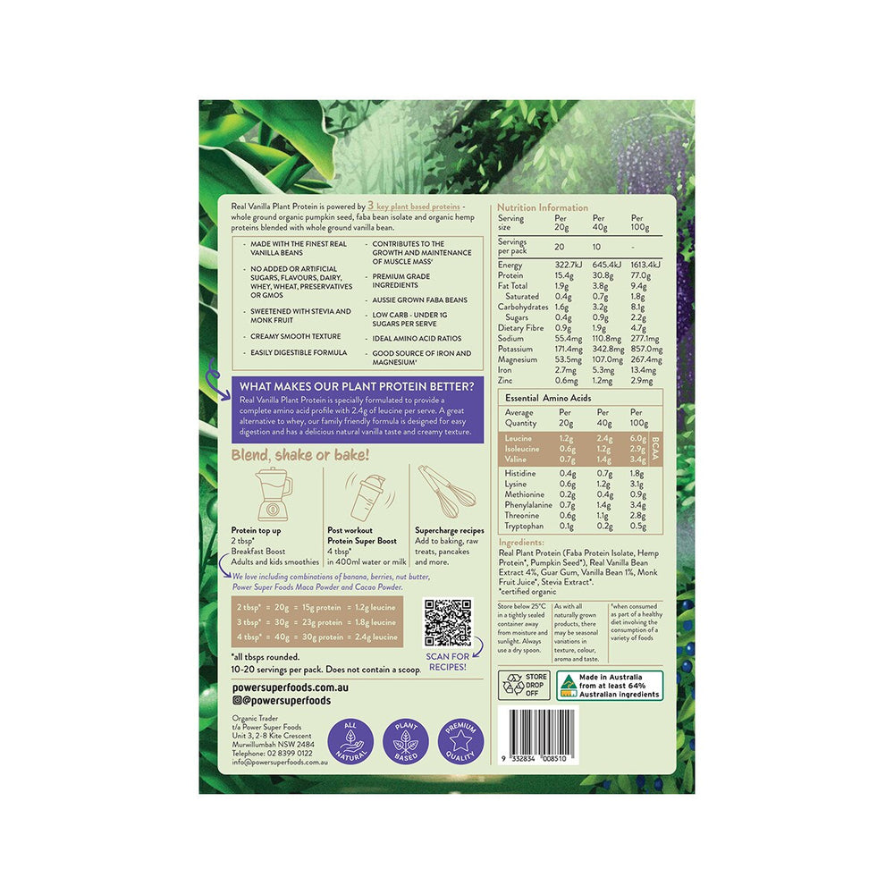 Power Super Foods Real Plant Protein - Vanilla Bean 400gm