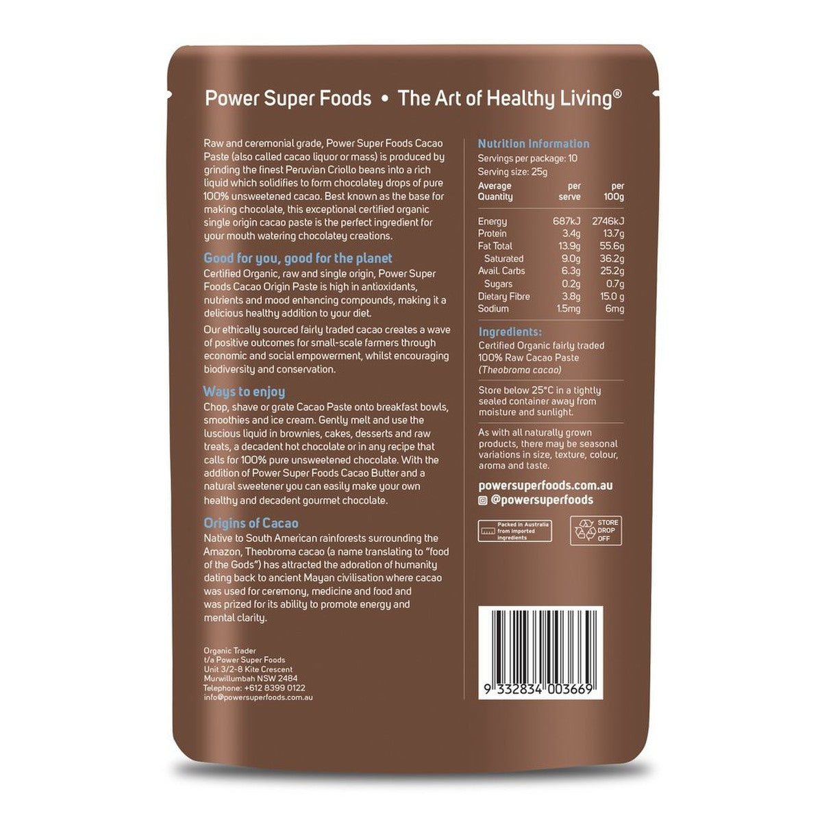 Power Super Foods Cacao Paste Buttons Raw