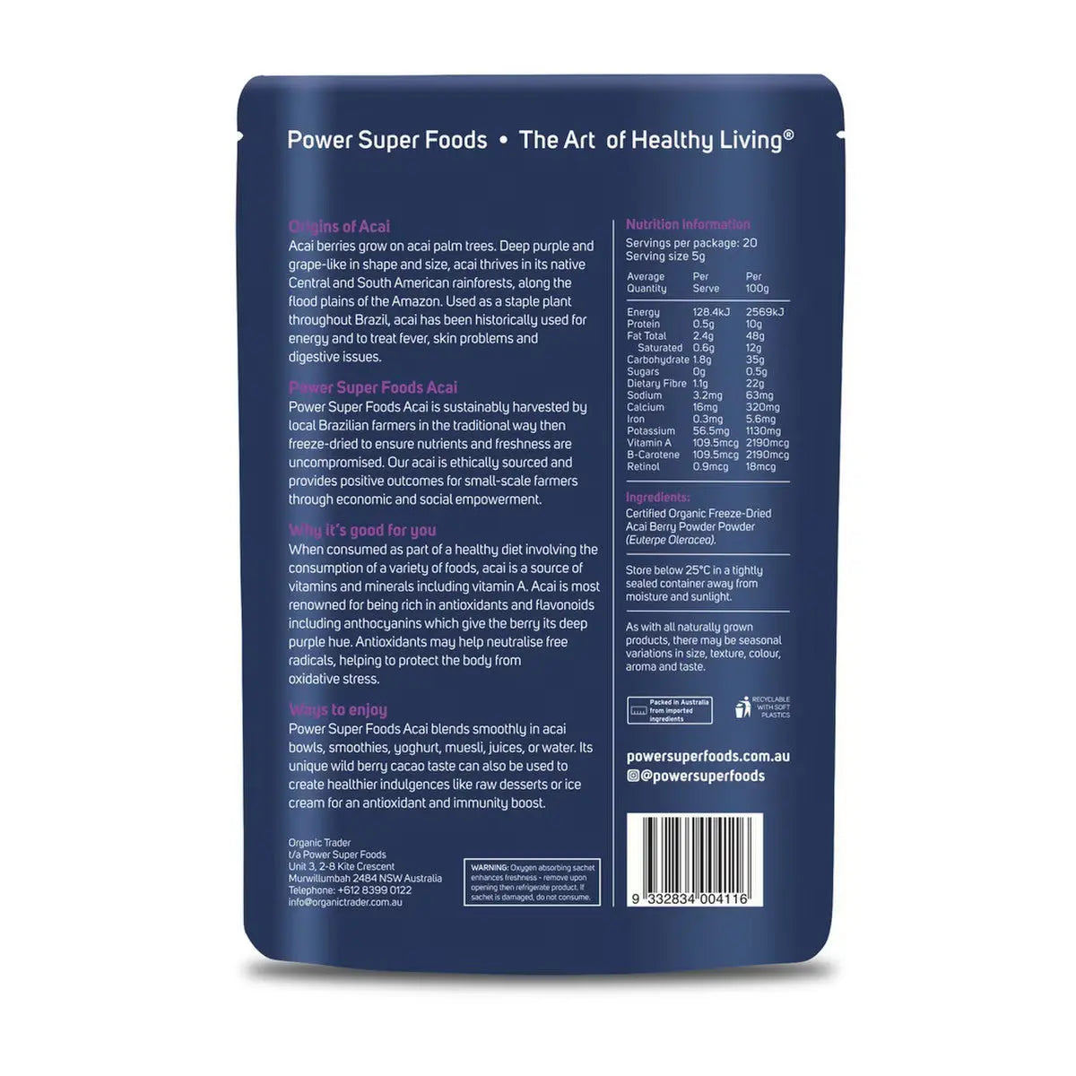 Power Super Foods Acai Powder Certified Organic Power Super Foods