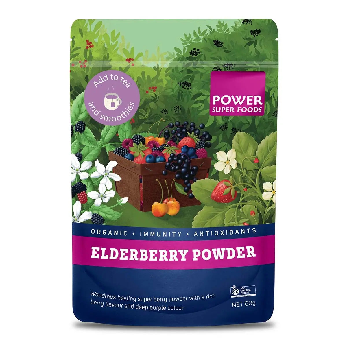 Power Super Foods Cooking & Baking Ingredients 60g Power Super Foods Elderberry Powder Certified Organic - Organic Trader product image