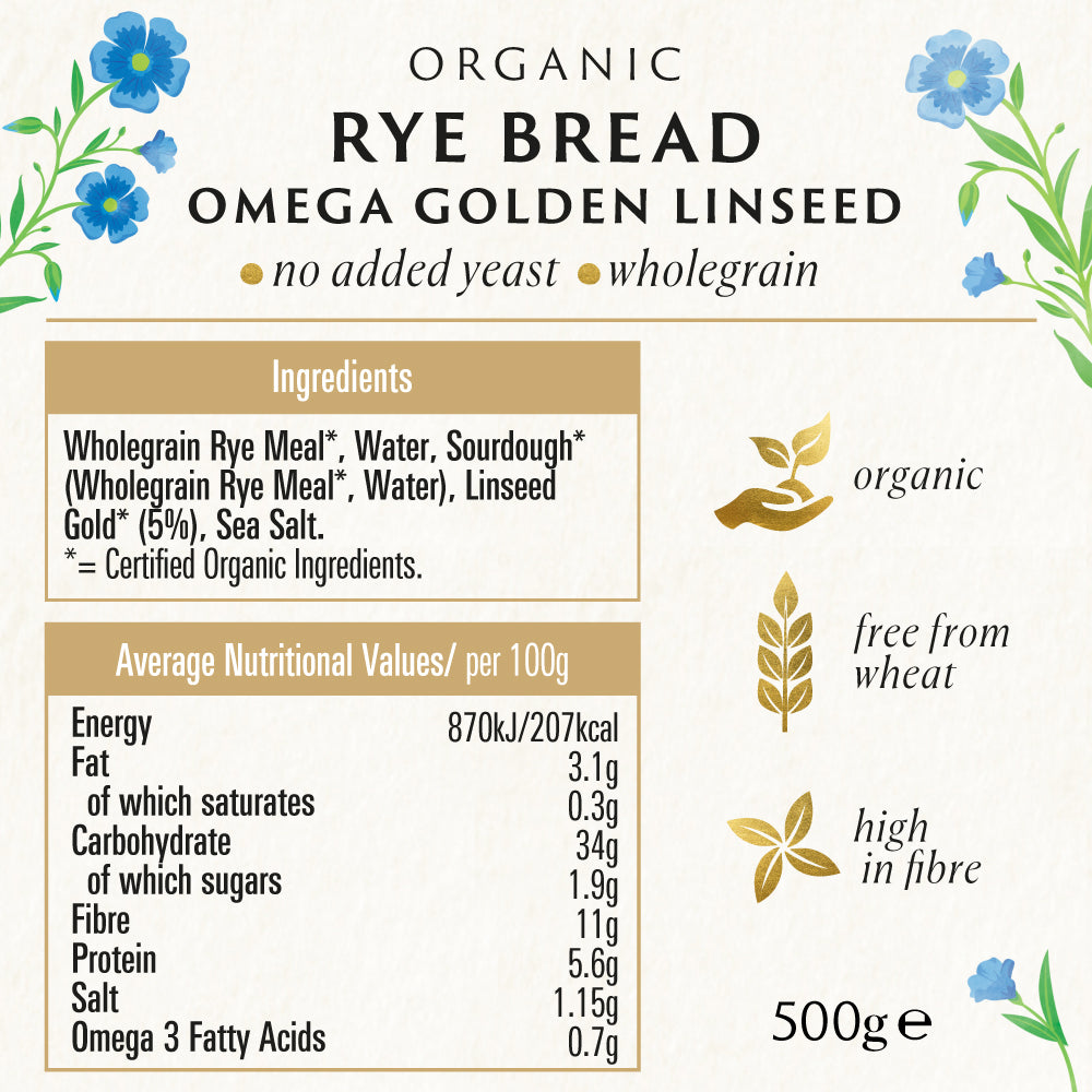 Biona Organic Rye Omega Golden Linseed Bread 500g