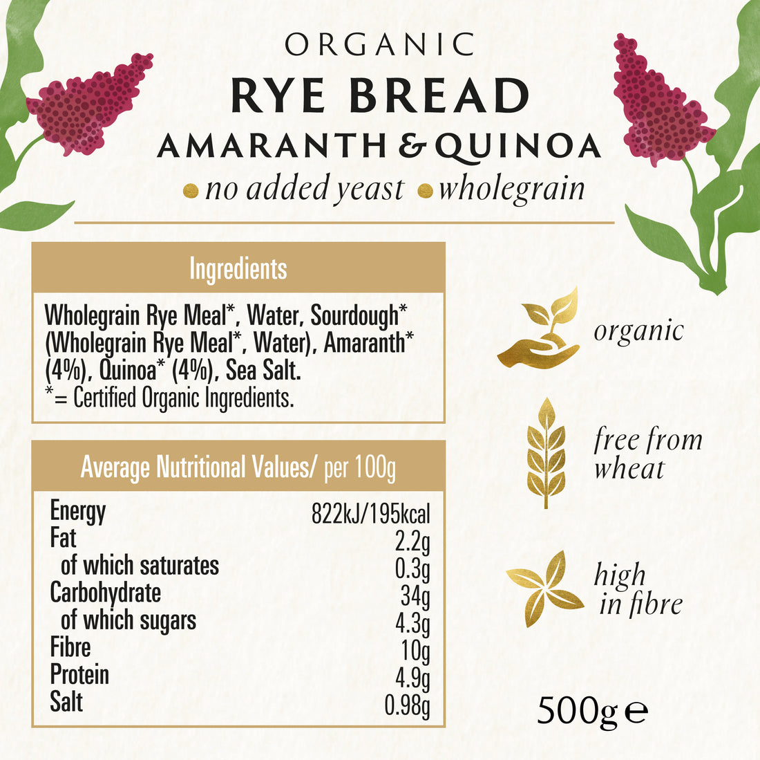 Biona Organic Rye Amaranth & Quinoa Bread 500g