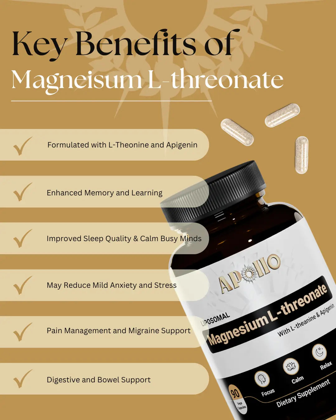Apollo Nutraceuticals Magnesium L-Threonate 90 Capsules official product image 2