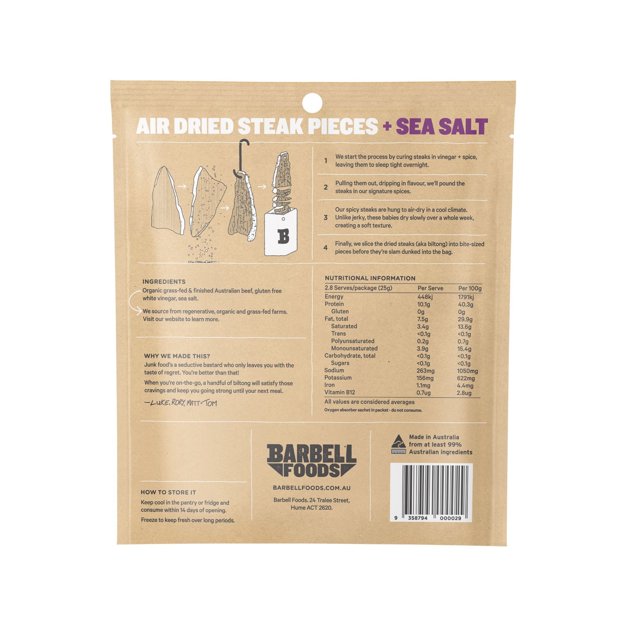 Barbell Biltong - Sea Salt - 70G Bag