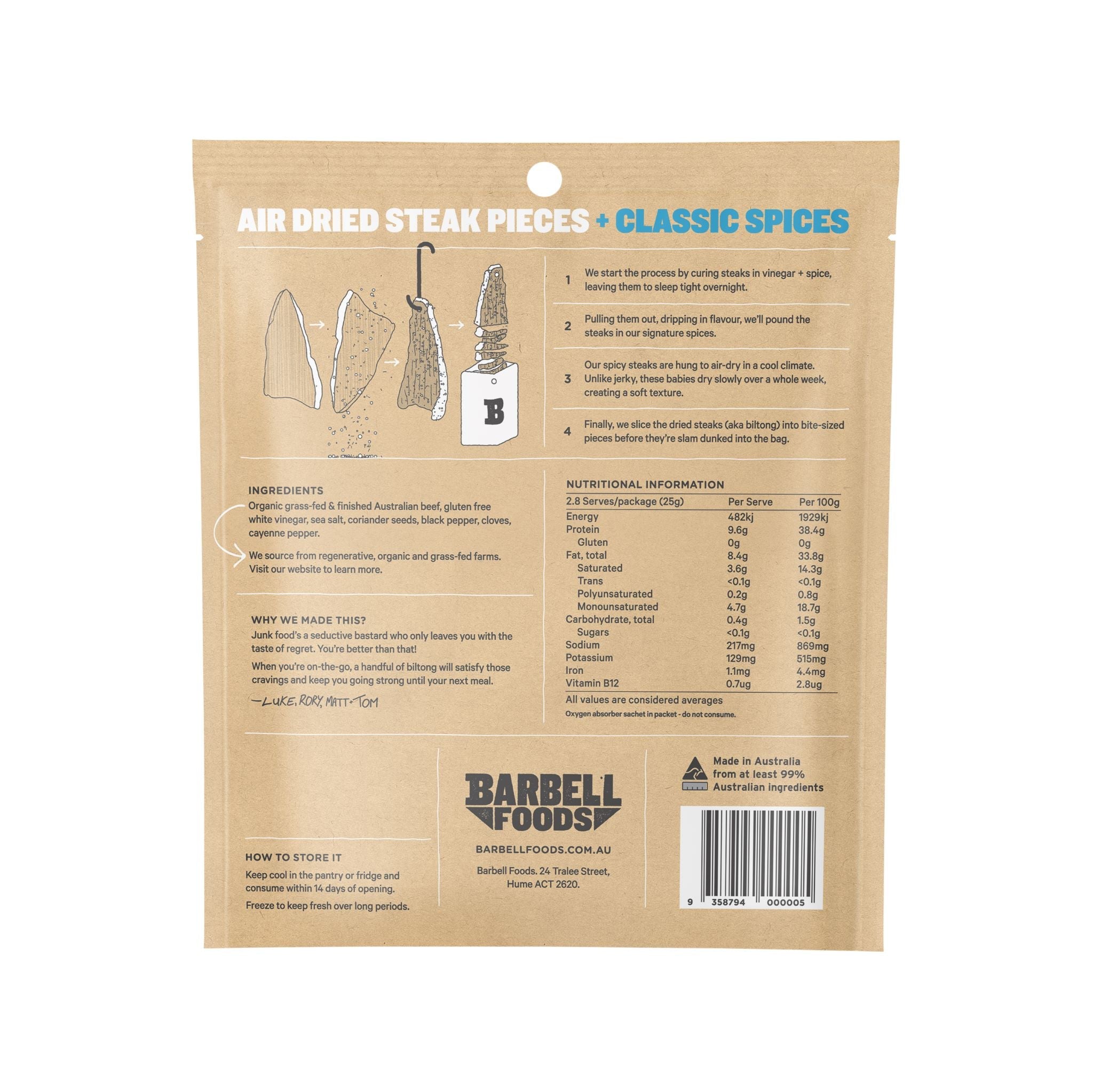 Barbell Biltong - Classic - 70G Bag