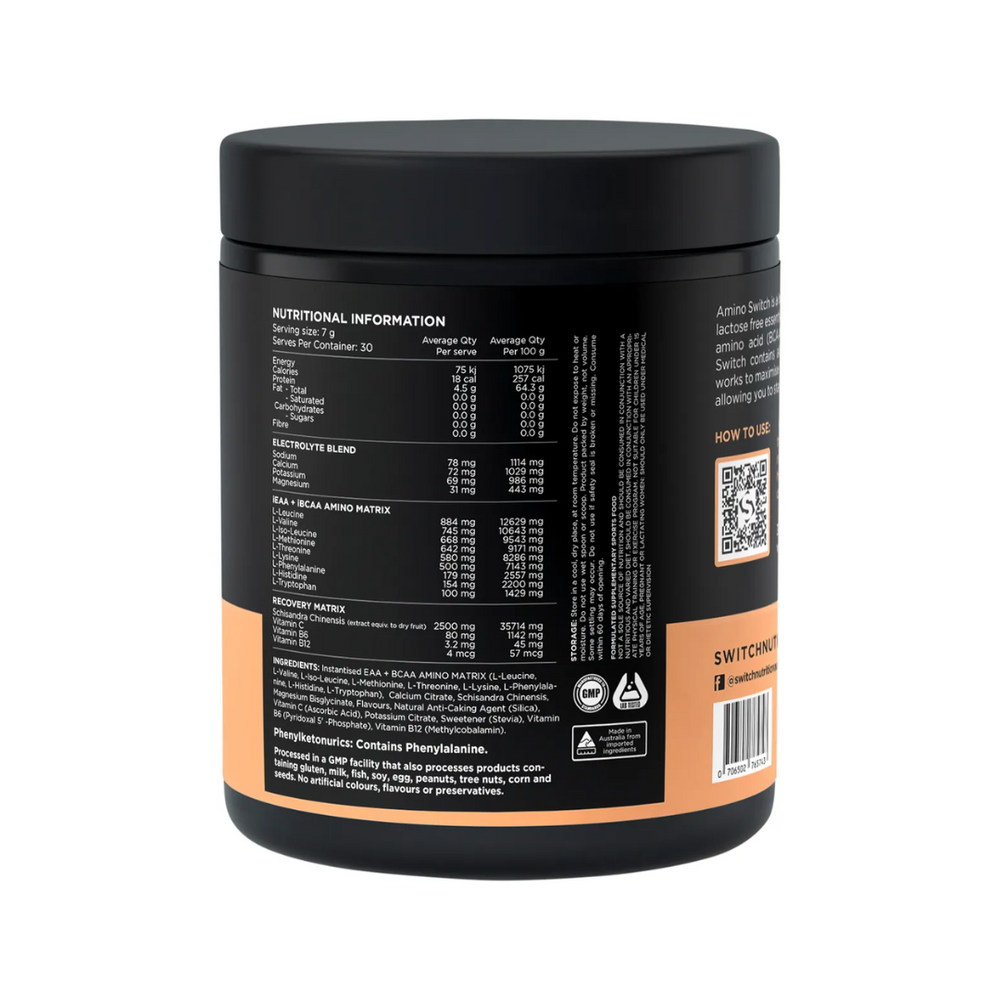 Switch Nutrition Amino EAA & BCAA Electrolyte Recovery Lemonade 210g