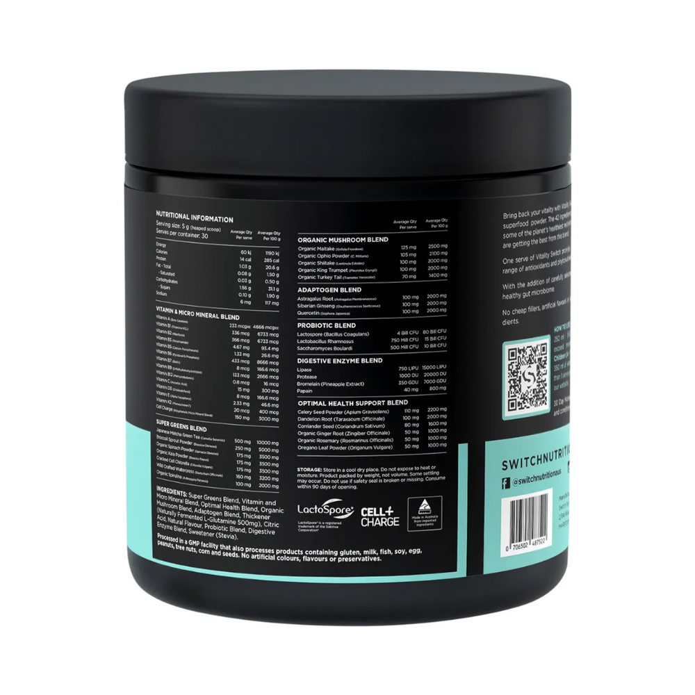 Switch Nutrition Vitality Revitalising Greens Powder Lemon Ginger 150g