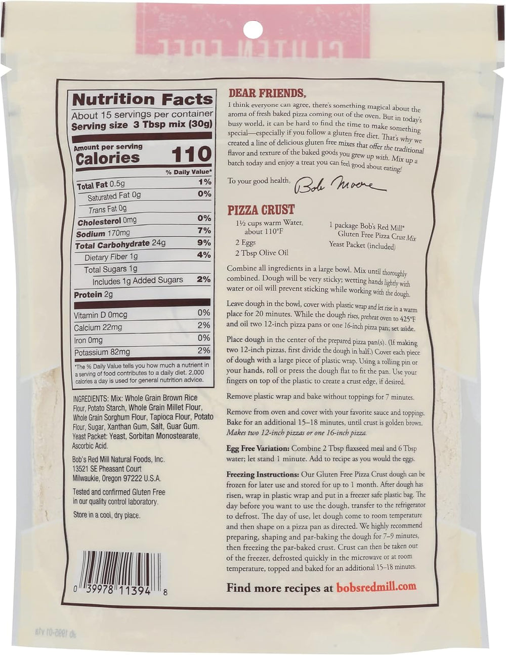 Bob`s Red Mill Gluten Free Pizza Crust Mix 454g