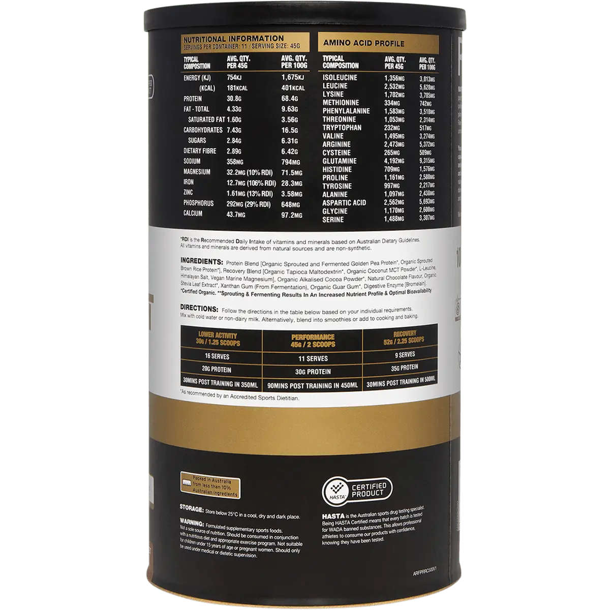 Amazonia RawFIT Plant Protein Organic Perform & Recover Rich Chocolate — side pack image (UHP)