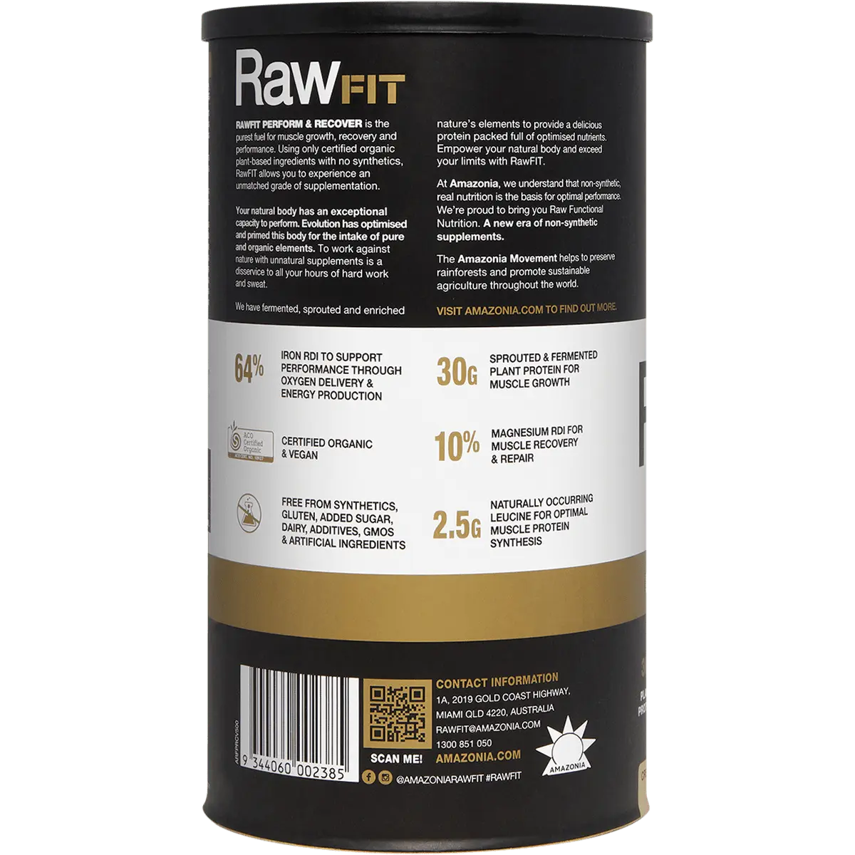 Amazonia RawFIT Plant Protein Organic Perform & Recover Creamy Vanilla — side pack image (UHP)