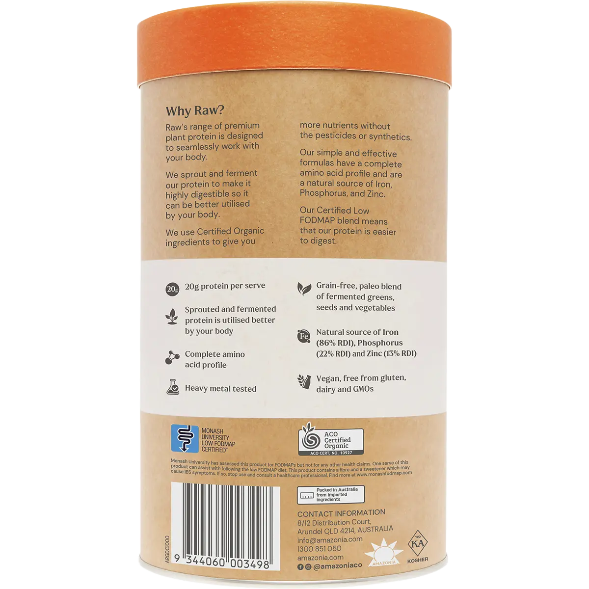 Amazonia Raw Paleo Protein Gentle Digest 1kg Chocolate — side pack image (UHP)